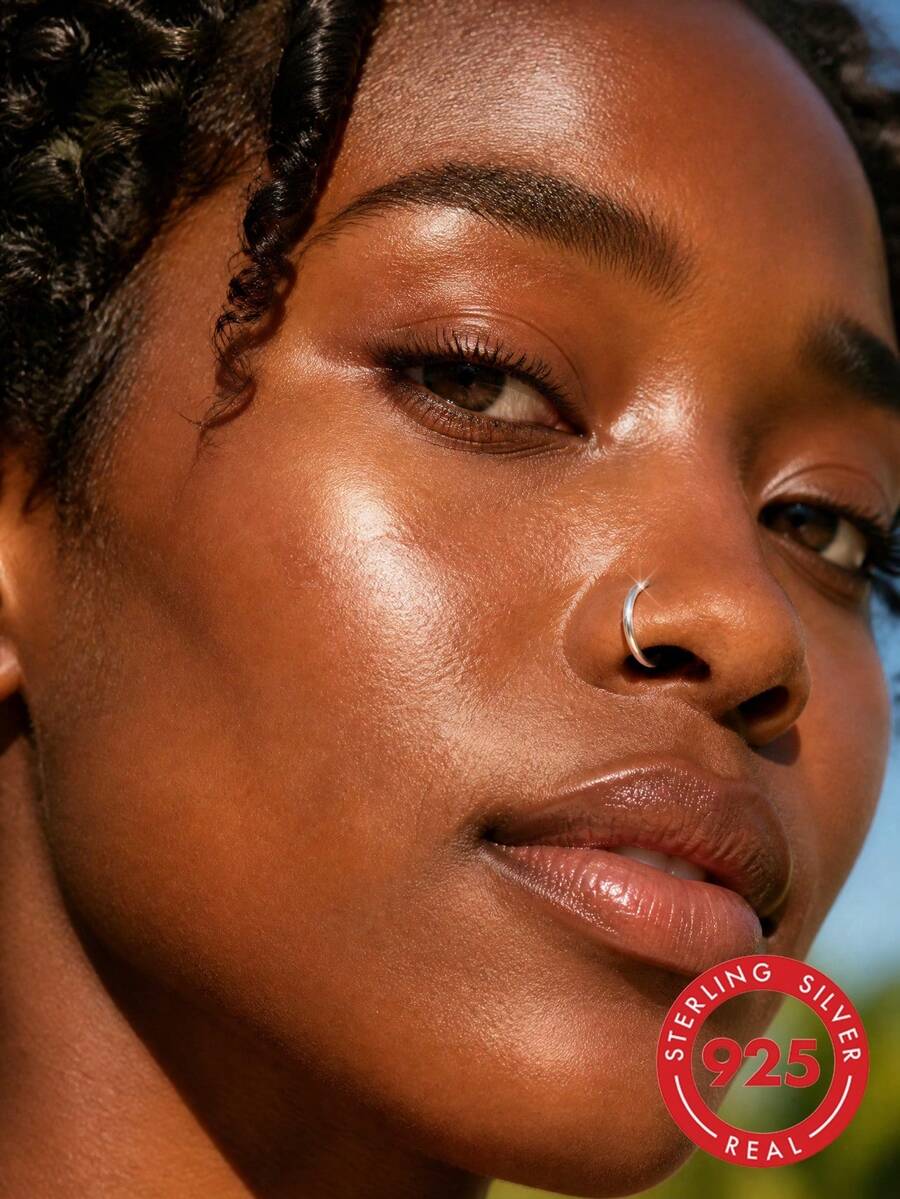 lunastudio 1pc Elegant 925 Sterling Silver Plain Hoop Nose Ring Suitable For Women's Daily Wear - Silver - View 1
