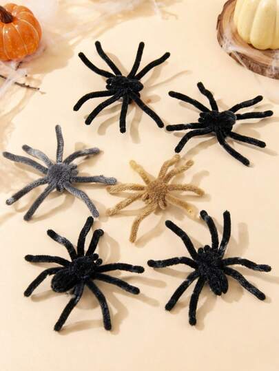 4/8pcs Plush Halloween Spider Decoration Set, Bendable Realistic Plush Spiders, Suitable For Party Table Decor, Haunted House Decoration, Windowsill Fireplace Garden Arrangement, DIY Craft Props, Spooky Holiday Supplies