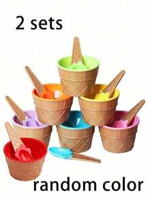 1/2/4set Ice Cream Bowl And Spoon Set,Reusable Ice Cream Cup,Random Set Of Ice Cream Birthday Party Decoration,Suitable For Wedding,Kitchen Accessories,Ice Cream Mould,Picnic Essentials,Holiday Essentials, Back To School,Birthday Gifts,Christmas Gift - Multicolor - View 7