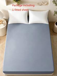 1pc Solid Color 25cm Deep Pocket Fitted Sheet, Soft & Breathable Mattress Protector, Suitable For All Bed Sizes, Dorm & Home Bedding Decor - Blue - View 6