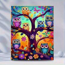1 Set 5D Diamond Painting Kit Quirky Owl On Branch, 40*50cm_15.75*19.68in Full Drill With Tools, Vibrant Color Canvas, Suitable For Beginners, - View 2