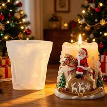 SUPWANPENG Christmas Santa Riding Wooden Horse, Rocking Horse Santa, Rocking Horse Christmas Tree, Deer And Snowflake Shaped Embossed Silicone Mold, Easy To Demold And Reusable, Suitable For DIY Resin, Gypsum, Clay, Concrete, Cement Crafts, Silicone Mold, Easy To Demold, Suitable For Various Holiday Gifts And Home Decor - A - View 1