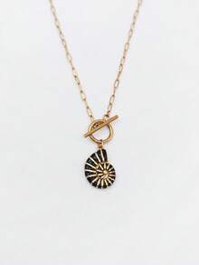 1pc 18K Gold Plated Bohemian Ocean Style Stainless Steel Enamel Conch Shell Pendant Necklace With Lobster Clasp - Multicolor - View 5