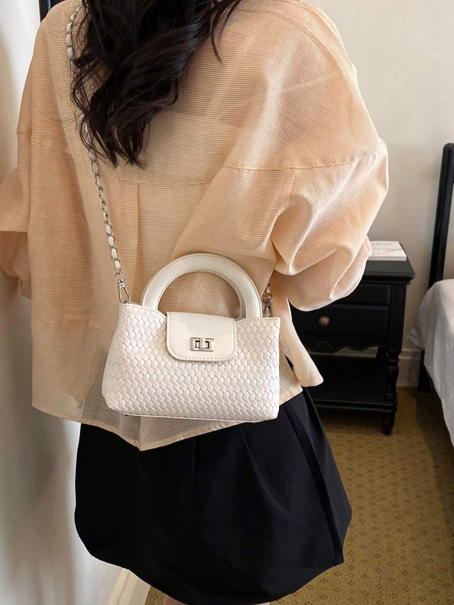 時尚菱格鏈條手提包 小眾設計斜挎包 精緻奢華通勤單肩包 PU材質 開口設計 內置拉鍊口袋 適合辦公室、學校、學生、開學季、工作場合、商務活動、通勤、戶外活動、旅行與出遊 - 白色 - 查看 1