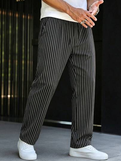 Men's Casual Lightweight Striped Pants, Classic Business Style Versatile Outdoor Trousers, Suitable Gift For Husband, Father, Friends