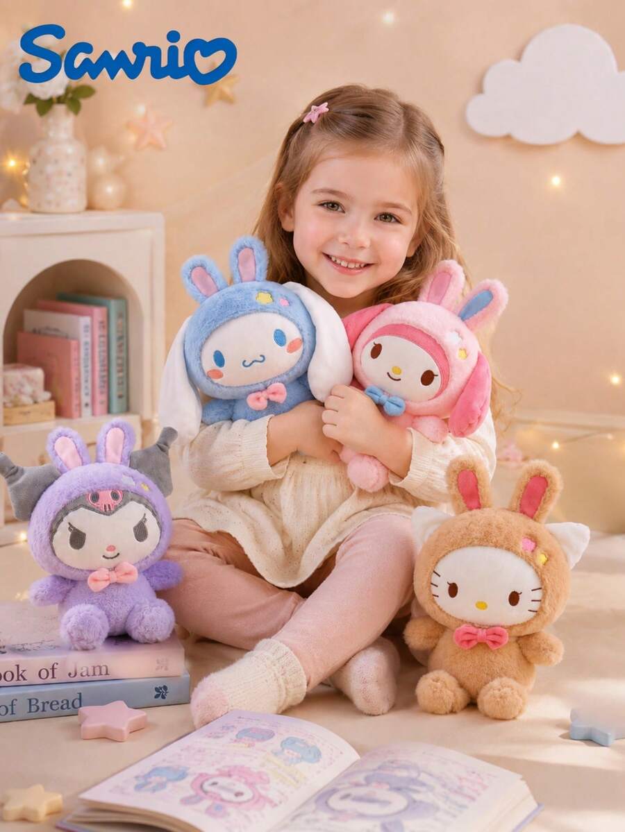 SANRIO 1件兔子毛絨娃娃，25cm柔軟毛絨娃娃，可愛日式風格禮物，適合女孩、兒童、收藏家，房間裝飾、汽車裝飾 - 彩色 - 查看 1