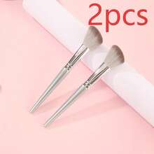 2pcs High-End Makeup Brush Set, Large Liquid Foundation Brush & Cleaning Brush, Facial Makeup Brush Combination Series Set - Silver - View 9