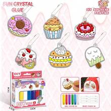 DIY No-Bake Graffiti Glue Painting Set - Cartoon Dessert Series For Boys/Girls - Birthday - Perfect Gift (Random Style, Accessories And Color): 6 Dessert Pendants, Clips, 6 X 6ml Paint Brushes, 6 Chains, Rhinestones - Multicolor - View 6