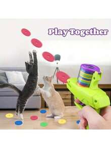 Battery-Free Interactive Cat Toy Launcher Set With Foam Discs - Manual Launcher For Pet Play And Exercise - Multicolor - View 1