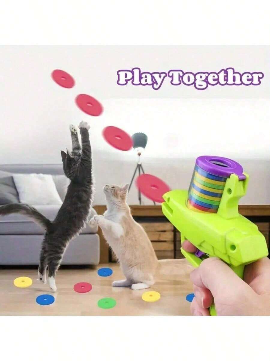Battery-Free Interactive Cat Toy Launcher Set With Foam Discs - Manual Launcher For Pet Play And Exercise - Multicolor - View 1
