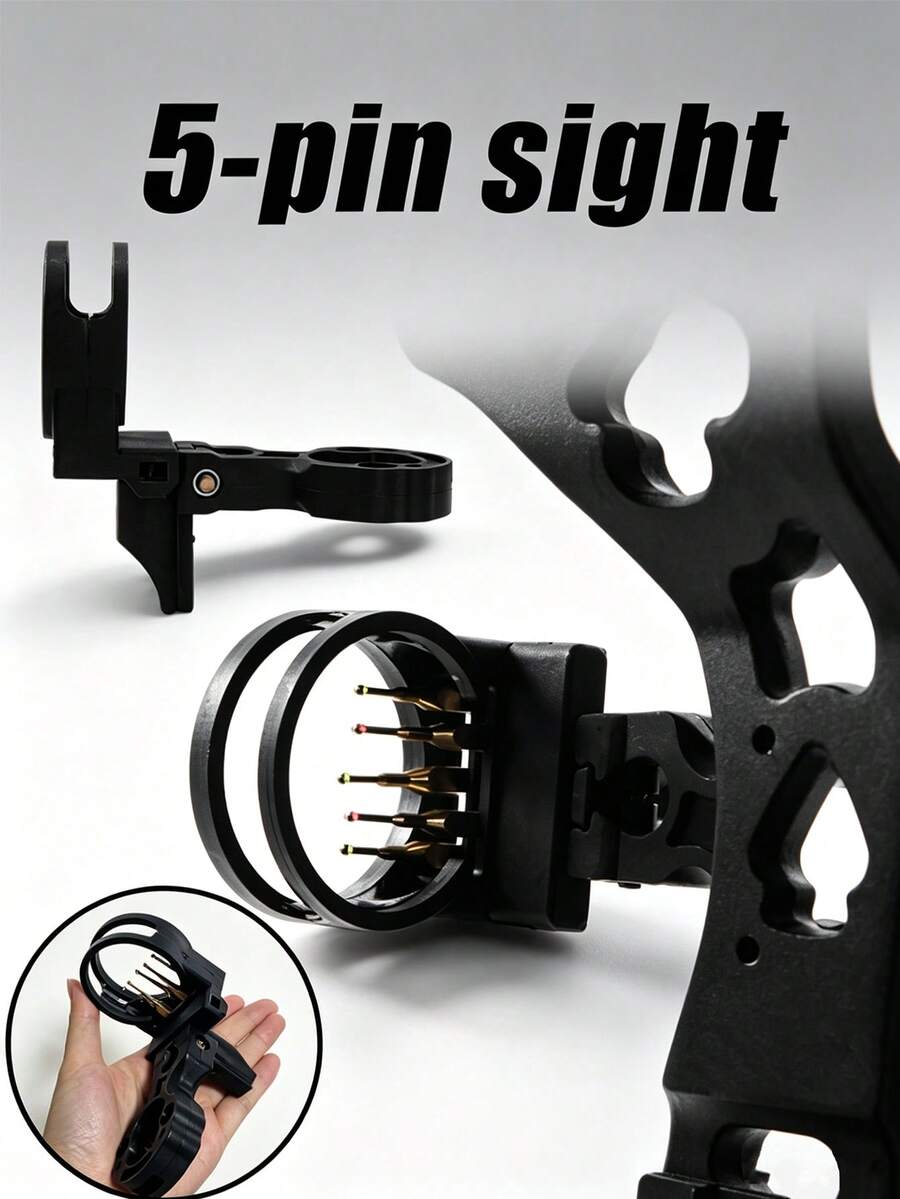 1PC Outdoor Hunting Archery Equipment 5-Pin Sight, Universal Sight For Recurve Bow, Compound Bow And More, Suitable For Hunting, Competition, Training, Improving Shooting Accuracy. Essential Accessory For Archery Practice, Can Be Given As A Gift. - 黑色 - 查看 1