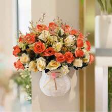 1/3/60pcs Artificial Rose & Peony Flower Bouquet, Suitable For Home, Restaurant, Living Room, Wedding Decoration, Autumn Artificial Flowers, Autumn Bouquet, Thanksgiving Home Decor, Spring & Autumn Season Decoration - Orange - View 5