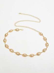 1pc Bohemian Style Women's Waist Chain Decoration, Western Style Belt, Women's Belt, Gold Belt, Women's Western Accessories, Waist Belt, Y2K Summer Bohemian Style Metal Pleated Pearl Waist Chain, Sexy Navel Ring Decoration Chain, Suitable For Dresses, Shorts, Parties, Beach Vacations, Festivals And Birthday Gifts, Women's Beach Accessories, Halloween Decoration Props, Waist-Slimming - Multicolor - View 4