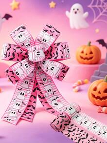 Pink Halloween String Ribbon 2 Rolls 1.47in Wide Total Length 10 Yards Soft Pink Style Girl's Style Halloween Ghost String Ribbon Creative Handmade Material Ribbon Bow. - Pink Halloween Ribbon - View 2