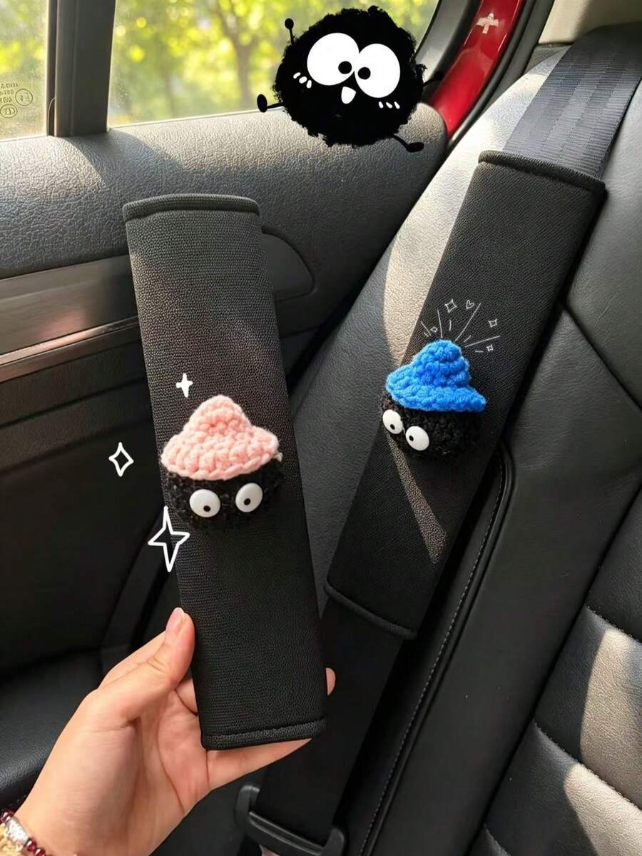 Cute Coal Ball Car Seat Belt Shoulder Pad, Soft Anti-Chafing Interior Decor Cover, Universal Fit Car Interior Decoration, Soft Anti-Abrasion Shoulder Protector - Coal Ball - View 1
