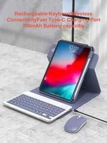 360°旋轉鍵盤保護殼與滑鼠套組，相容 iPad A16 11代/10代/9代/8代/7代/6代/5代、Air 10.9"/11"/10.5"/9.7" 及 Pro 11" (1代/2代/3代/4代)，內建筆槽、可拆卸無線鍵盤 (150mAh 電池) 與 PU 皮革保護殼，薰衣草紫 - Lavender Purple 360° Rotating Mouse and Keyboard - 查看 4