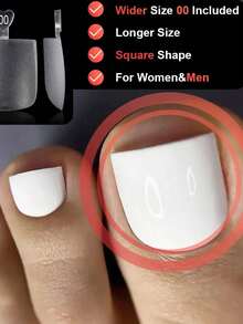 160pcs/Box Transparent French Square Pre-Made Thickened Fake Toe Nail Extension Tips Full Cover Acrylic Material DIY Nail Art 15 Sizes - 無色 - 查看 4