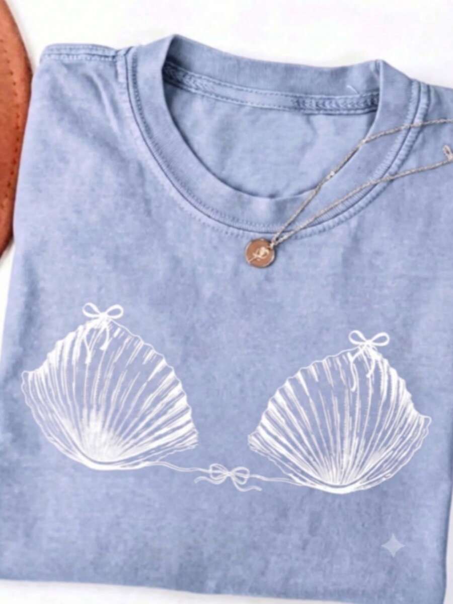 2026THEEARTHHISGLORYPatternRetroWashableHigh QualityCottonDouble-Sided PrintingTShirtMen'sTShirtOld ModelSummerClothingDrop ShoulderSleeveRound NeckTo - Light Blue - View 1