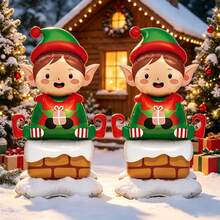 3D Chimney Sitting Elf Aluminum Foil Balloon Set, Snowy Courtyard Christmas Tree Scene Decor, Store Welcome Display, Luxury Christmas Theme Soft Decoration Accessories - Multicolor - View 2