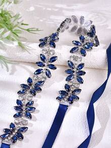 1 Stück eleganter Vintage Dunkelblau Blumen Taillengürtel, glänzender luxuriöser vielseitiger Damengürtel, Marineblau Premium Hochzeitskleid Taillengürtel, geeignet für Hochzeit, Party, Ball, Schönheitswettbewerb, Kurzfilm, Abendbankett Taillenzubehör - Verschiedenfarbig - Übersicht 10