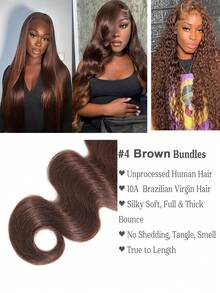 Brown Body Wave Bundles Human Hair Chocolate Hair Weave 1 Bundles 90g Unprocessed Hair Brown Body Wave Hair Extensions 4# Color - S4 - View 4