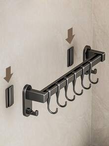 Wall-Mounted Kitchen Storage Rack With Hooks, No Drilling Adhesive Or Screws Required, Self-Adhesive Pot Rack For Tile Wall, Small Kitchen Pot Rack Organizer, Space-Saving Kitchen Wall-Mounted Pot Lid And Utensil Storage Rack, Suitable For Kitchen, Bathroom, Bedroom, For Hanging Wet Towels And Robes - Multicolor - View 7