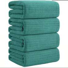 4 Extra Large Bath Towels - Checkered Microfiber, Highly Absorbent & Ultra-Soft, Suitable For Bathroom, Gym, Hotel, Home - Multiple Colors Available, Microfiber Texture - 綠色 - 查看 1