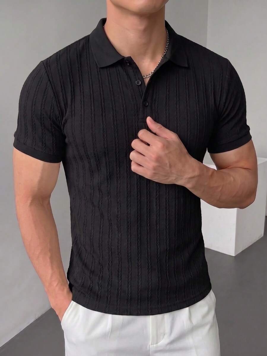 男士夏季純色翻領 Polo 衫，短袖休閒/商務風，正式場合必備