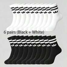 1/5/6/10/20 Pairs Women's Black And White Striped Mid-Calf Socks, Premium Color Matching, Soft And Comfortable, Moisture-Wicking And Breathable, Suitable For All Occasions - Multicolor - View 12