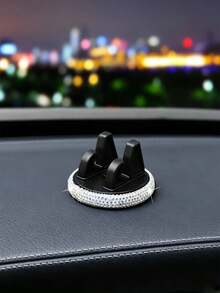 PVC Material Shiny Rhinestone Car Phone Holder, Universal Dashboard Phone Holder, Adjustable Vehicle GPS Stand, Cute Rotating Clip Suitable For Both Landscape And Portrait Mode - A - View 11