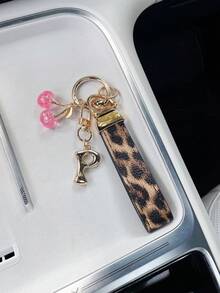 26 Letters To Choose From, Keychain Pendant, Creative Cherry Pendant, Leopard Print Pattern Key Strap, Car Keychain Pendant, Bag Decoration Pendant, Personalized Fashionable Key Matching. Key Accessories, Car Remote Control Decoration Pendant, Holiday Gift. - Letter - View 37