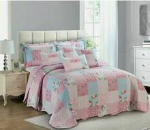 3 Piece Quilted Patchwork Bedspread Set – Soft Lightweight Reversible Bed Throw Coverlet With 2 Pillowcases – Single Double King Size – All Season Bedding - Pink - Floral - View 5