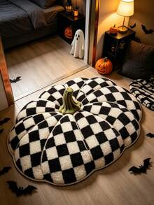 1pc Halloween Themed Black & White Pumpkin Pattern Doormat, Bathroom Mat, Bathroom Rug, Door Mat, Small Rug, Carpet, Floor Mat, Home Decor, Area Rug, Outdoor Mat, Home Decor, Area Carpet, Bedroom Rug, Washable Carpet - Multicolor - View 1