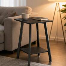 Black Side Table, 2-Tier Small Square End Table Small Spaces, Living Room, Bedroom - Black - View 5