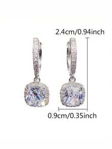 1 Pair Luxury Minimalist Square Earrings With Cubic Zirconia Studs, Fashionable And Unique, Suitable For Women's Daily Wear - Silver - View 6