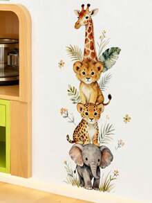 Jungle Nursery Wall Decals, Wild Animal Giraffe Lion Elephant Stickers, Home Decor, Toddler Bedroom Supplies, Cute Unisex Baby Room Wall Art - Multicolor - View 7