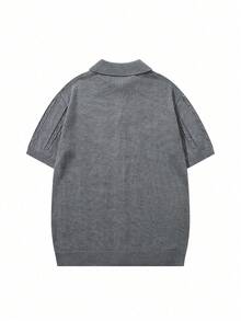 Men's Unisex Polo Collar Knit Cardigan Short Sleeve Sweater, Casual Business Commute Solid Color Minimalist Daily Wear Spring Summer - Grey - View 5
