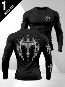 Men's Street Print Long Sleeve T-Shirt | Suitable For Autumn/Winter Wear | Comfortable And Breathable | Leading The Fashion - Black - View 1
