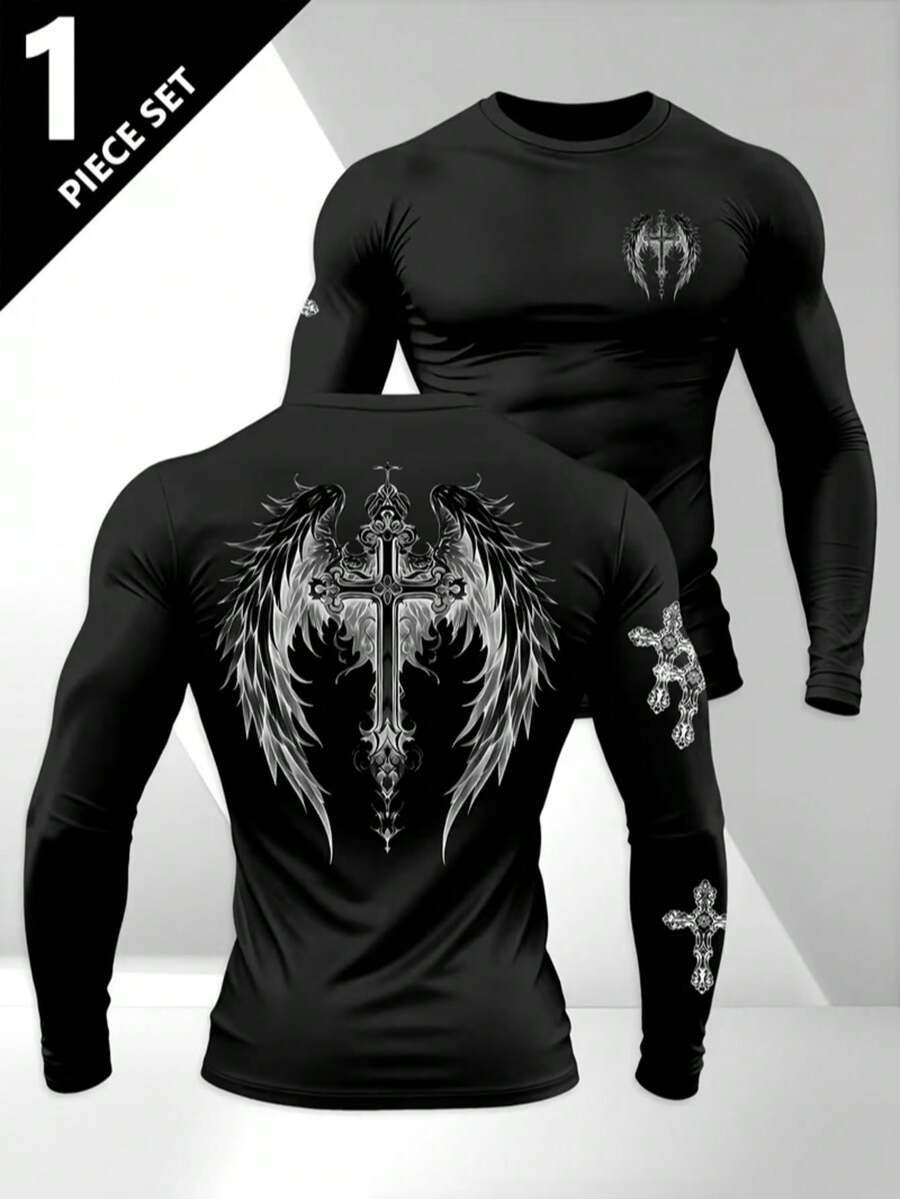 Men's Street Print Long Sleeve T-Shirt | Suitable For Autumn/Winter Wear | Comfortable And Breathable | Leading The Fashion - Black - View 1