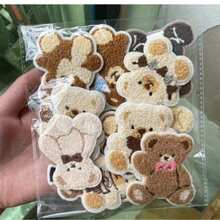 6pcs Curly Cartoon Cute Bear Embroidered Fabric Patch Applique Apple Bear Computer Embroidery Label Scarf Brown Bear Patch Suitable For Clothes, Hats, Bags, Jeans, Shirts, ZLY Decorative Patch - Multicolor - View 1