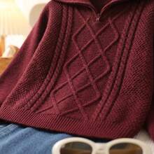 Girls Braided Half-Zip Sweater, Long Sleeve Casual Pullover, Suitable For School And Daily Wear, Autumn/Winter Tween Girls Clothing - Burgundy - View 8