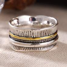 Damring med bred band i vintagestil, handgjord mönster, enkel elegant, daglig accessoar - Två färger - Visa 3