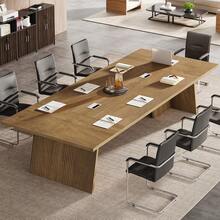 FINMIND 94.49" Large Rectangular Wood Conference Table, Modern Executive Meeting Table, Seats 8-10 People For Office Conference Room - Brown - View 3