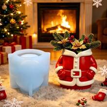 SUPWANPENG Santa Claus Clothes, Christmas Dress Pocket, Top Half Body Flower Pot Silicone Mold, Christmas Red Clothes Green Plant Cement Flower Pot DIY Resin Storage Mold, Easy Demolding And Reusable, Suitable For DIY Resin, Plaster, Clay, Concrete, Cement Crafts Silicone Mold, Easy Demolding, Suitable For Various Holiday Gifts And Home Decor. - A - View 8