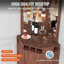 Mueble de Bar Industrial de Esquina, Mesa de Vino para licores y Copas, aparador con Porta Vasos, Armario de Bar de café de Madera Estilo Granja Independiente para Sala de Estar, (Nogal Negro) - Negro - Ver 7