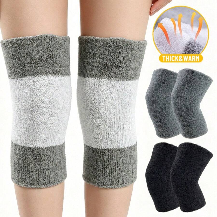 2pcs Thickened Towel Knee Pads, Soft Comfortable Warm Design, Unisex, Suitable For Running, Hiking, Fitness And Daily Activities
