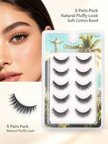 Mkhlina 5 Pairs Natural Short Fluffy Voluminous Lively False Eyelashes, Soft And Reusable For Daily Wear (PT21F) - 黑色 - 查看 4
