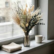 1 Bouquet Boho Artificial Pampas Reed Grass Bouquets, Artificial Floral Vase Fillers For Table Centerpieces, Wedding Home DIY Decor - Green - View 3
