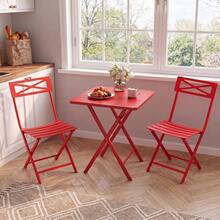 GOCAPTAIN Foldable & Weather-Resistant | 3-Piece Small Dining Table Patio Furniture - Square Iron Table And 2 Chairs - Compact Outdoor/Indoor Garden Dining Set - Space-Saving, Durable, Easy To Store - Red - View 7