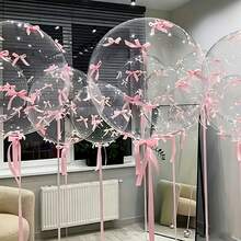 92pcs Transparent Bobo Balloons, 80pcs Pink Bow Decorations, Romantic Balloon Set, Suitable For Valentine's Day, Wedding, Anniversary, Birthday, Holiday Celebration Decoration Foil Balloons - View 1